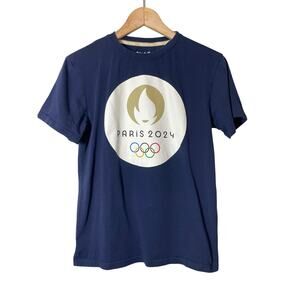 Paris Olympics 2024 Logo T-Shirt Womens Short Sleeve Navy Blue Small